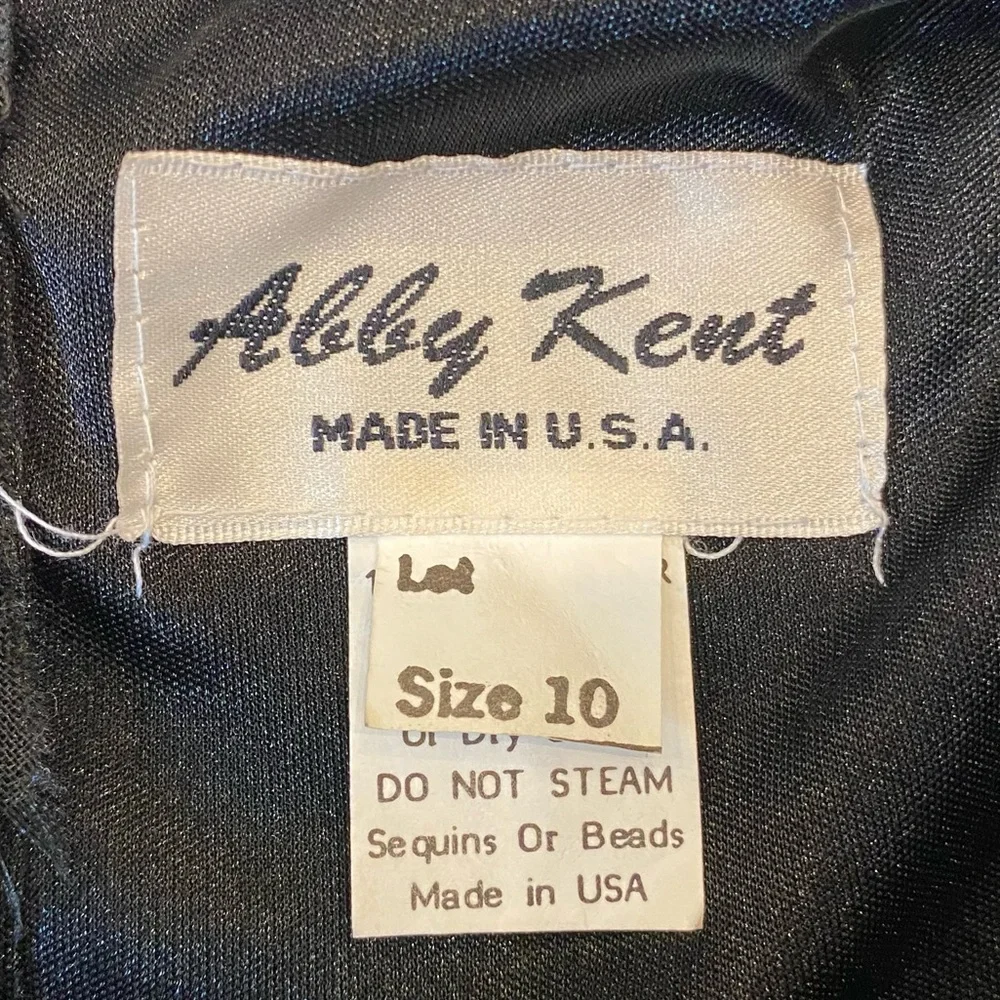 Vintage 80s Women's Elegant Black Draped Dress with Beaded Details by Abby Kent - Picture 7 of 11